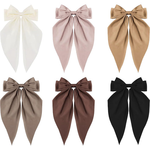 Canitor 6PCS Hair Bows for Women Silky Satin Hair Ribbon with Hair Barrettes Clip Large Coquette Bows Preppy Teen Girl Gifts Trendy Stuff Cute Hai...