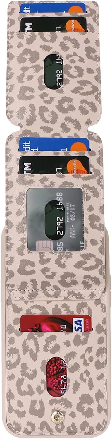 iPhone 15 Case with Card Holder for Women, iPhone 15 Phone Case Wallet with Strap Credit Card with Kickstand Zipper Case for iPhone15 - Rice Leopa...