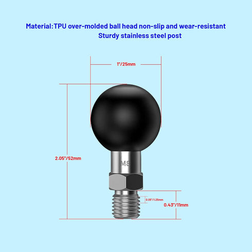 1 inch Ball Mount Adapter Threaded Post M8x1.25mm Compatible with RAM Mounts for Action Camera Tripod Ball Adapter Bike Motorcycle ATV Rearview Mi...