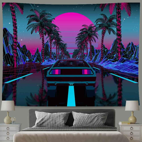 Ine Ive Car Tapestry 1980s Science Fiction Super Sports Car Tapestries 80x60inch for Home Decoration Art for Bedroom Living Room...