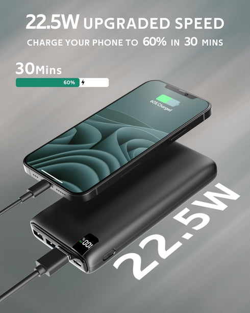 CONXWAN Portable Charger 26800mAh Power Bank 22.5W Fast Charging, 4 USB Outputs PD External Backup Charger Cell Phone USB C Battery Pack Compatibl...