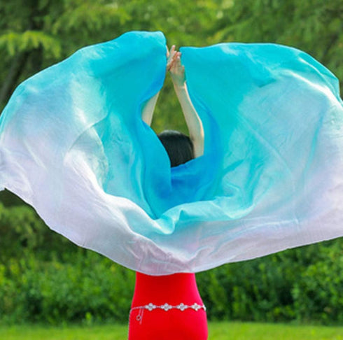 KIKIGOAL Women's 100% Silk Belly Dance Veils and Hand Scarves Gradual Colors 1.14x2.5m/98"x45"...