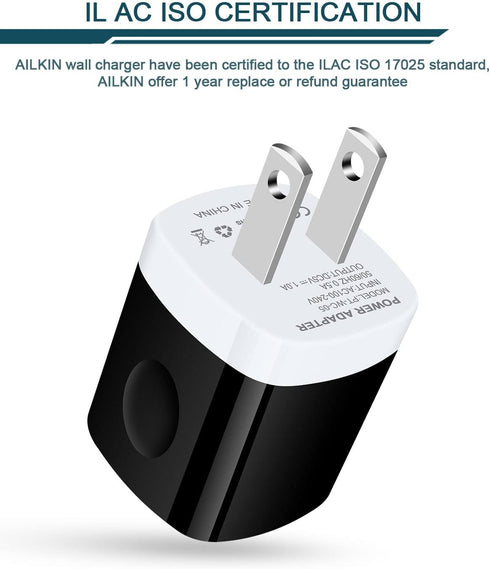 USB Wall Charger Plug, Fast Charging Block, AILKIN 5Pack 1A 1-Port Power Adapter Charging Cube Bricks Box for iPhone 15 14 13 12 Mini Pro Max/11/X...