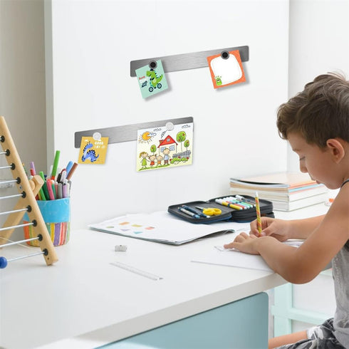 Magnet Bulletin Board 6 Pcs Metal Magnet Boards Frameless Magnetic Stainless Iron Board Strip Display Board with 20 pcs Magnet Memo Strip for Offi...