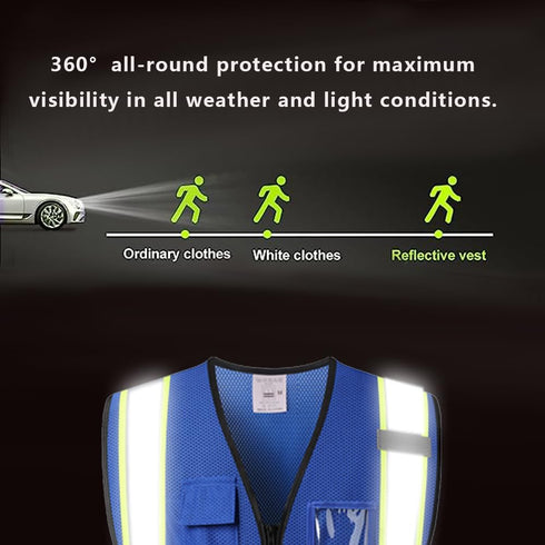 Reflective Safety Vest for Men Women with 5 Pockets and Zipper Front High Visibility Mesh Vest Hi Vis Construction Work Vest,Meets ANSI/ISEA Stand...