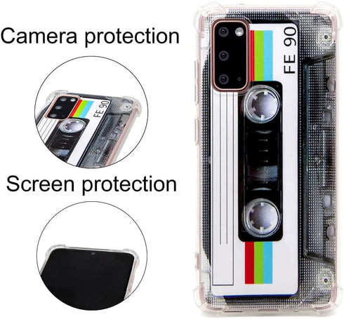 Case for Galaxy S20 with Reinforced Corners TPU Soft Bumper Retro Cassette Tape Case Compatible with Samsung Galaxy S20...