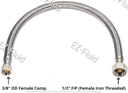 EZ-Fluid Plumbing 30" x 1/2" Fip x 3/8" Comp S.S Braided Flexible Water Hoses Connectors,Faucet Supply Line,Faucet Water Supply Hose Connector Lin...