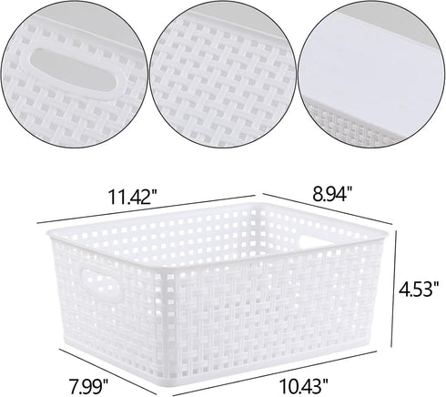 Obstnny Plastic Storage Baskets for Organizing, White Plastic Basket Bins, Set of 4...