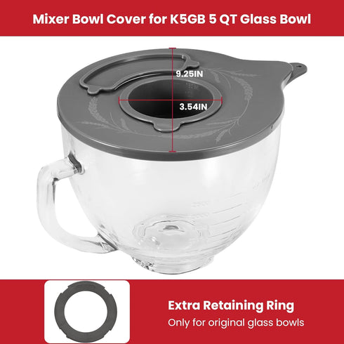 Glass Bowl Lid for KitchenAid K5GB 5 Quart Tilt-Head Stand Mixer, Mixer Bowl Cover Prevent Dry/Wet Ingredients Splash-Outs, Mixer Splash Guard wit...