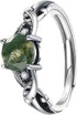 Moss Agate Ring Adjustable Rings Moss Agate Jewelry Green Gems 925 Silver Plated Copper Engagement Wedding Promise Jewelry Gift...