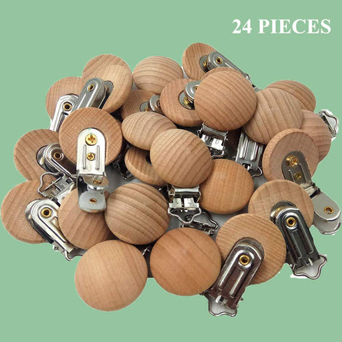 24 Pieces Natural Beech Wood Pacifier Clips Teething Grasping Toy Suspender Clips Charm DIY Pacifier Clips Holder Accessories...