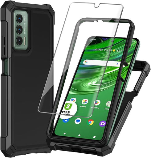 for Cricket Outlast case, with Tempered Glass Screen Protector 360 Full-Body Soft TPU Bumper Shockproof Silicone Protective Phone Cover Case for C...