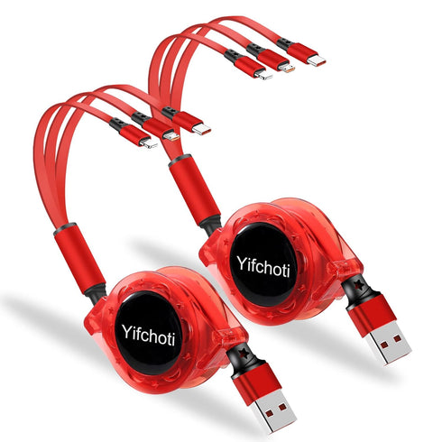 2Pack 3 in 1 Multi USB Retractable Charger Cable,Fast Multiple Charging Cord Adapter with iOS/USB-C/Micro-USB Port Adapter, Compatible with Cell P...