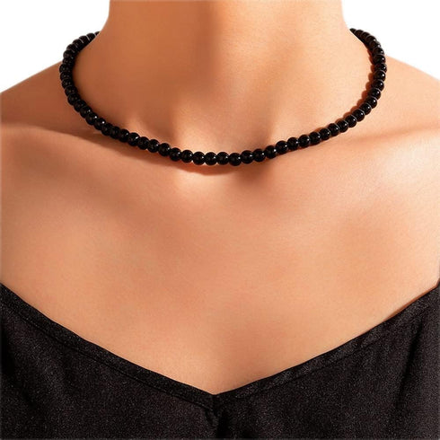 Asphinien Asphire Vintage Black Beaded Choker Bohemian Bead Ball Necklace Dainty Women's Collar Necklace Prom Party Festival Gift...