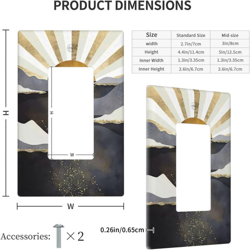 Mid Century Abstract Boho Sun Decorative Single Rocker Light Switch Plates 1 Gang Outlet Covers Wall Plate Electrical Switchplate Faceplate for Ba...