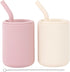 WeeSprout Silicone Baby Cups With Straws and Lids, 4 & 8 oz Options, Set of 2, Food Grade Toddler Training Container, Built In Straw Stoppers, Mea...
