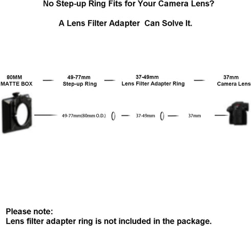 Front Step Up Ring 52mm to 80mm Lens Matte Box Adapter O.D, 52mm Lens Adapter Ring to 77mm Lens Filters/Lens Cap LingoFoto (52mm)...