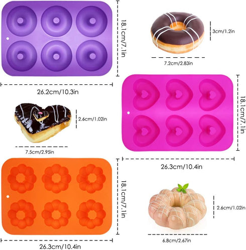 3 Pack Silicone Donut Pan for Baking Donut Maker, Silicone Pancake Mold Non-stick Doughnut Pan Muffin Cupcake Bagel Making Tray...