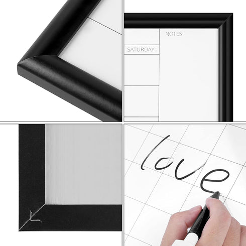Dry Erase White Board & Monthly Calendar Board, Magnetic Whiteboard for Wall, Office/School/Home, Hanging Board for Decoration/Kitchen/Memo, Black...
