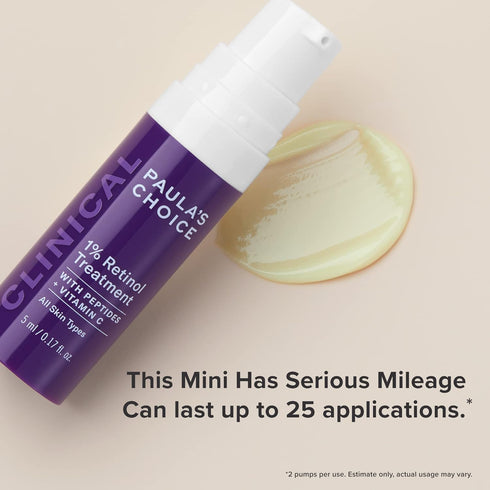 Paula's Choice CLINICAL 1% Retinol Treatment Cream with Peptides, Vitamin C & Licorice Extract, Anti-Aging & Wrinkles, Travel Size. PACKAGING MAY ...