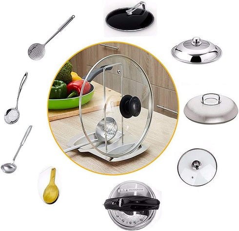 Pot Lid Holder Spoon Rest,Stainless Steel Utensils Pan Pot Cover Lid Rack Stand Organizer,Multifunctional Storage Soup Spoon Rests Rack Kitchen De...
