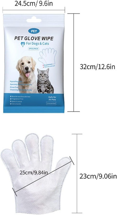 Pet Bath Wipes for Dogs and Cats 6 PCS?Dog wipes thickened material Cleaning Deodorizing Bathing Wipes Dog washing gloves Nourishing Grooming Fur?...