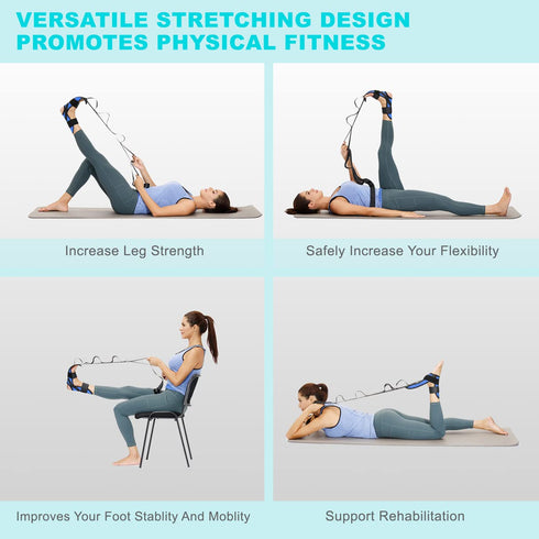 Foot and Calf Stretcher Stretching Strap For Plantar Fasciitis, Heel Spurs, Foot Drop, Achilles Tendonitis & Hamstring. Yoga & Leg Stretch Strap. ...