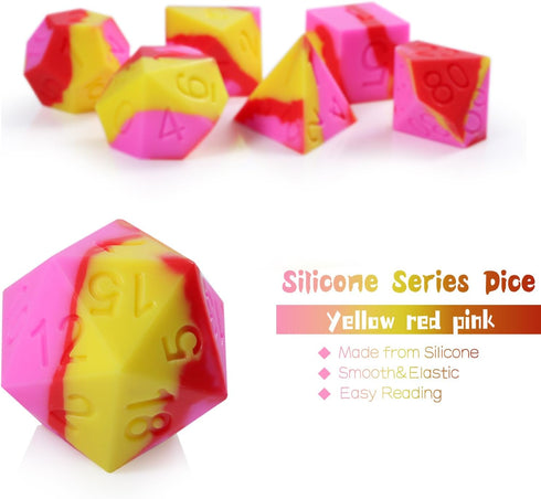 Silicone Dungeons and Dragons Dice Set, DNDND 7PCS Silicone Rubber DND Die with Clear Plastic Display Case for D&D Role Playing Games and Tabletop...