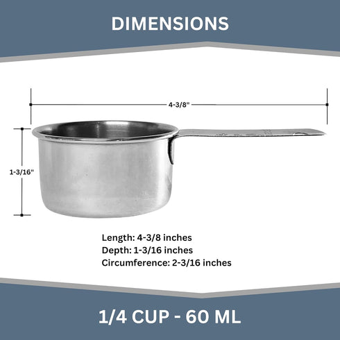 1/4 Cup Stainless Steel Measuring Cup | Sturdy Metal 60 ml Single Cup for Wet and Dry Ingredients | Great for use as 1/4 Cup Dog Food Scoop - 1 PK...