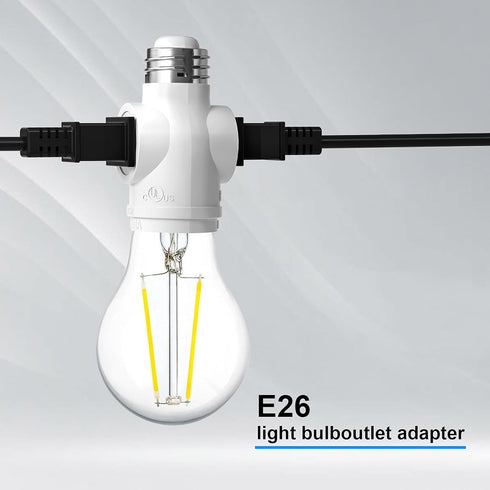 2 Outlet Light Socket to Plug Adapter, Electrical Screw in Light Bulb Socket Outlet Adapter, Lamp Holder, Dual Polarized E26 ETL, White (4PACK)...
