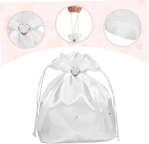 Beaupretty White Bridal Bridesmaid Satin Flower Decorated Dolly Bag Handbag Wedding Bag Pouch Lovely Gift...
