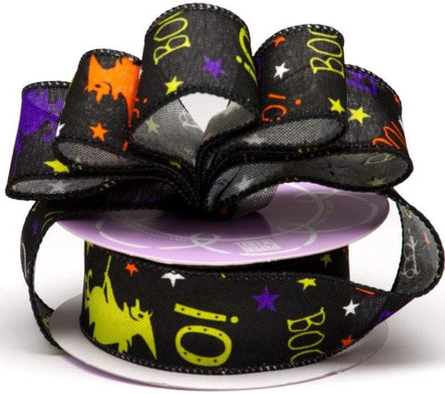 1 1/2" X 10 Yards Black Boo Halloween Wired Ribbon...