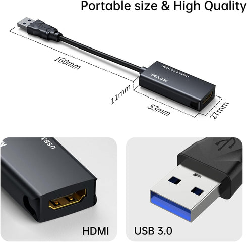 MT-VIKI USB 3.0 to HDMI Adapter, USB 3.0 to HDMI Male to Female Adapter, 1080P Compatible with Mac OS, Windows 10/8.1/8/7 (Uni-Directional) 1 Pack...