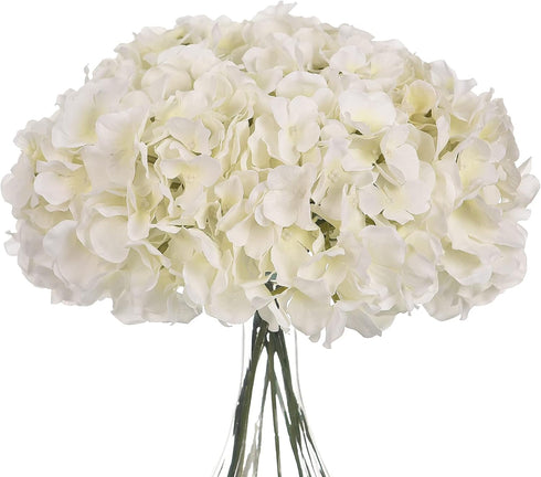 Silk Hydrangea Heads with Stems Artificial Flowers Heads for Home Wedding Decor(Off White 20PCS)...