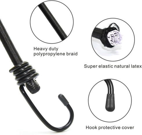 Bungee Cords with Hooks, Heavy Duty Outdoor Elastic Bungee Straps?No Odour Industrial Grade Bungee Rope for Securing Tarps, Luggage, Tents, Bikes ...