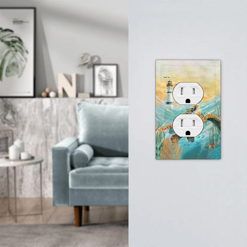 Sea Turtle Duplex Outlet Cover Plates Nautical Ocean Coastal Decorative Wall Plate Electrica Receptacle Faceplate for Bathroom Bedroom Home Decora...