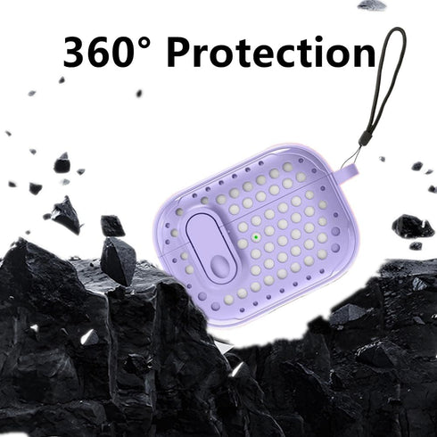 Compatible AirPods Pro Case Cover with Cleaning Pen Kit, Anti-Fall Lock Design, Hollow TPU Drop Protection, Front LED Visible Cover with Rope for ...