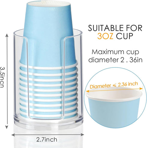 Bathroom Cup Dispenser, Small Cups Holder for 3oz-4oz Disposable Mouthwash Rinsing Paper Cups Storage, Compact Clear Plastic Cup Organizer for Bat...