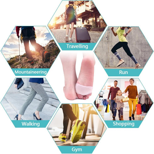 Hilph Metatarsal Pads Ball of Foot Cushions for Women and Men, Reusable Soft Net Gel Foot Pads Metatarsal Forefoot Sleeve Pads for Mortons Neuroma...