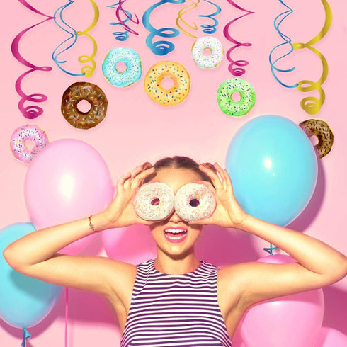 CC HOME 15Pack Donut Cake Hanging Swirls Doughnut Dessert Ceiling Streamer Birthday Party Decorations Donut Themed Party Favors for Holiday Baby S...