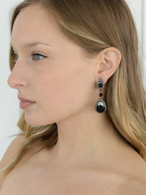 Mariell Black Crystal Teardrop Dangle Earrings, Jewlery for Brides, Bridesmaids, Prom and Wedding Parties...