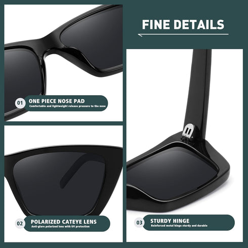 WOWSUN Narrow Small Vintage Polarized Cat Eye Sunglasses for Women...