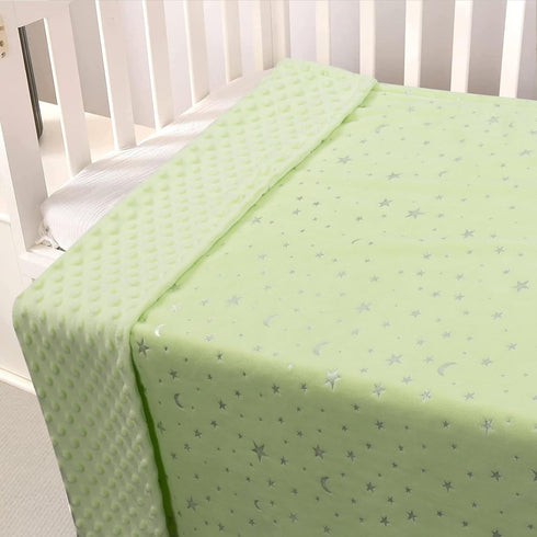 Baby Blanket for Boys Girls Soft Minky with Double Layer Dotted Backing, Star and Moon Printed 30 x 40 Inch Receiving Blanket (Green)...
