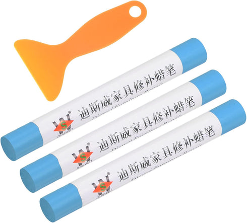 Wax Filler Stick, 3pcs Wooden Repair Wood Wax Fill Sticks with Spatula Crayon Markers Furniture Touch Up Kit for Remover Scratches Scuffs on Furni...