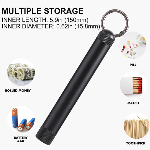 2 Pack Metal Storage Tube Container - Waterproof Holder Case Tube Container with Keychain, Safe for Money, Travel Items, Multitool EDC Every Day C...