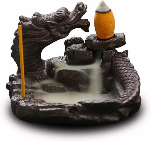 OTOFY Mythical Dragon Backflow Incense Holder Figurine Incense Burner Holder Gothic Home Decor (Chinese Dragon)...