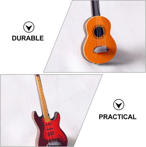 Toyvian 2Pcs Miniature Guitar Dollhouse Mini Musical Instrument Wood Bass Guitar Model Ornament for Fairy Garden Accessories Kids Play Toys Birthd...