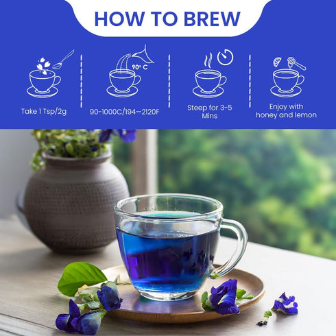 BLUE TEA - Butterfly Pea Flower Tea - 3.52 Oz (200+ Cups) Loose | ANTIOXIDANT RICH | Chemical Free - Caffeine Free - Detox Tea - Flower Based - No...