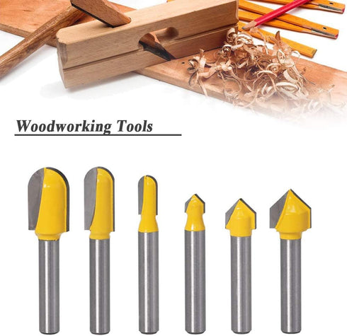 Mesee 6Pcs Carbide 90 Degree V Groove Router Bit Set Core Cove Box Round Nose V Grooving Router Bits V-Groove Router Bit Woodworking Cutter Tool f...