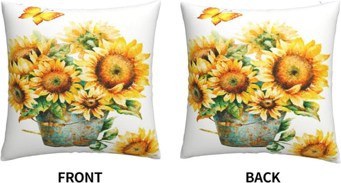 VARUN Sunflowers Pillowcases Yellow Flowers Golden Butterfly in a Rusty Iron Bucket Pillow Case Decorative Throw Pillow Cover for Home Sofa Office...